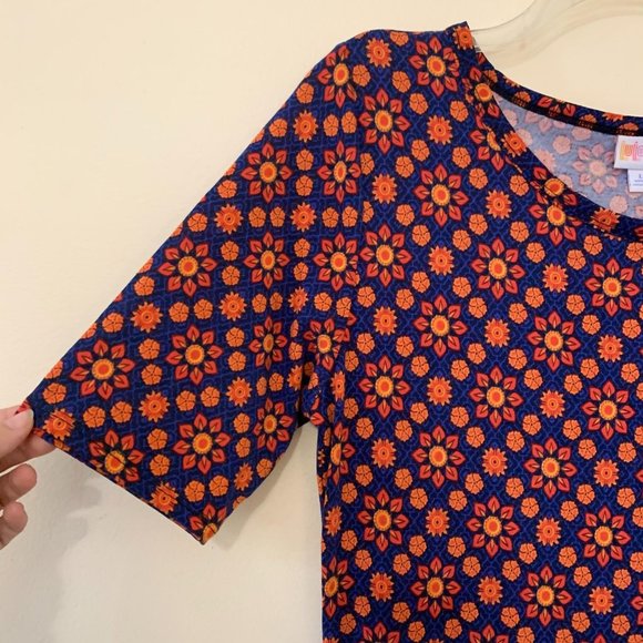 LuLaRoe Julia Dress Kaleidoscope Print Large Navy Blue Orange - Picture 2 of 9